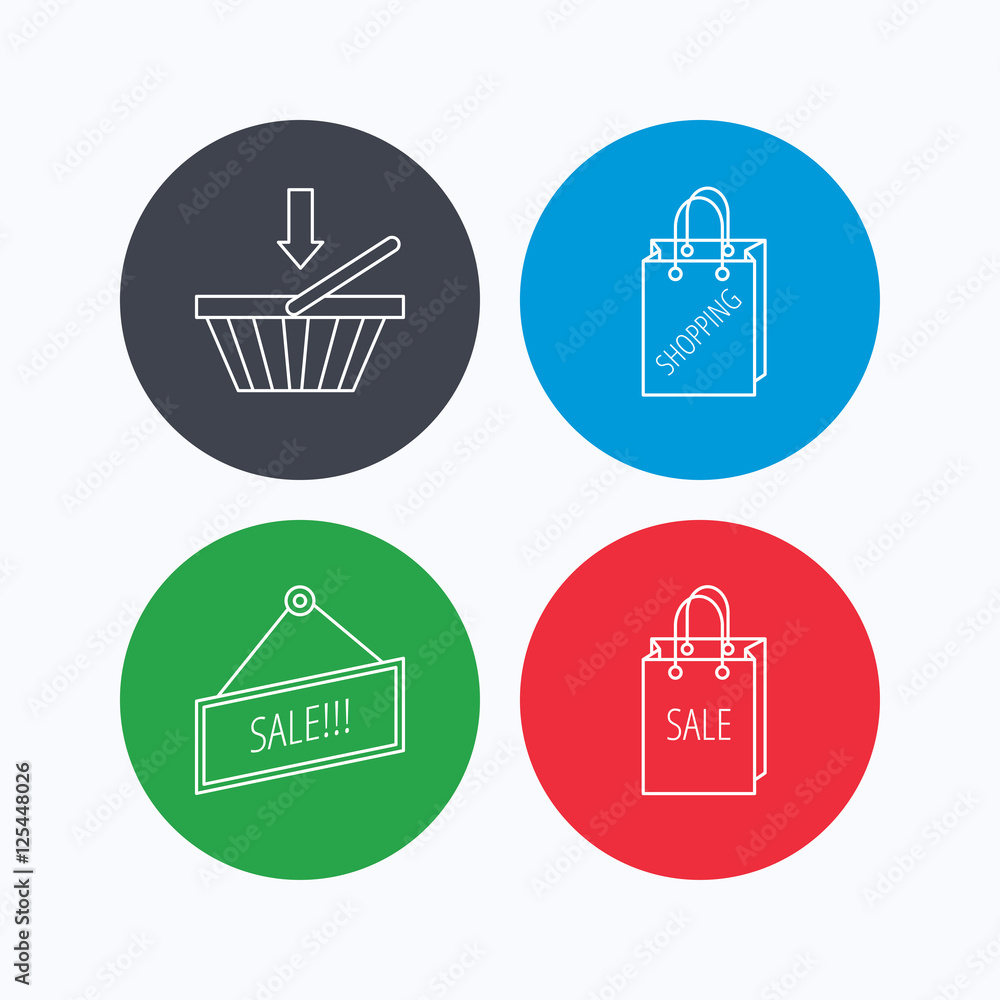 Shopping cart, sale bag icons. Shopping cart, sale bag icons.