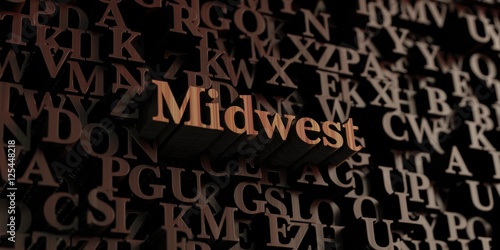 Midwest - Wooden 3D rendered letters/message. Can be used for an online banner ad or a print postcard.