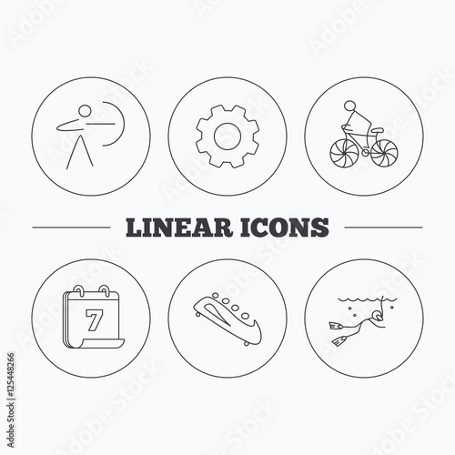 Diving, biking and archery icons.