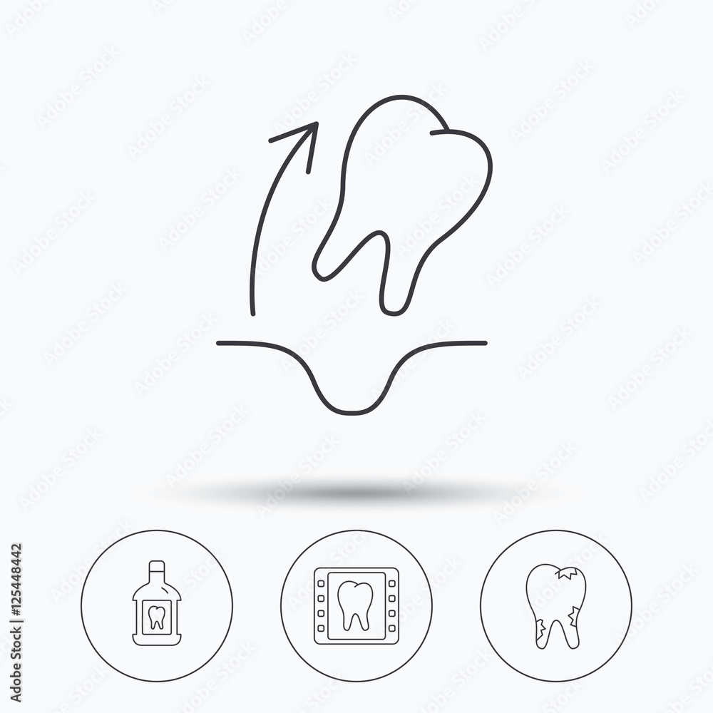 Tooth extraction, caries and mouthwash icons. Tooth extraction, caries and mouthwash icons.