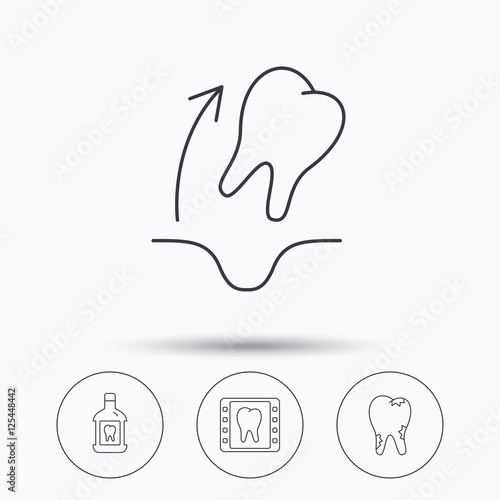 Tooth extraction, caries and mouthwash icons.