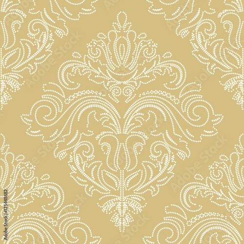 Seamless oriental pattern in the style of baroque. Traditional classic ornament. Golden and white pattern