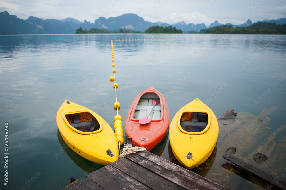 Colorful kayaks in the lake, Thailand