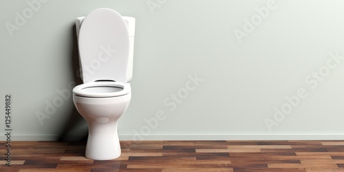 White toilet bowl, copy space. 3d illustration photo