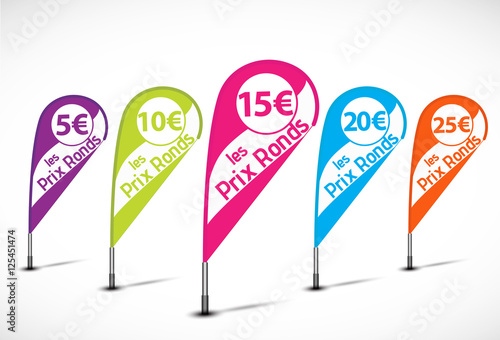 bannières flottantes multicolores : prix ronds 5 à 25 € photo