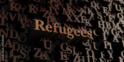 Refugees - Wooden 3D rendered letters/message. Can be used for an online banner ad or a print postcard.