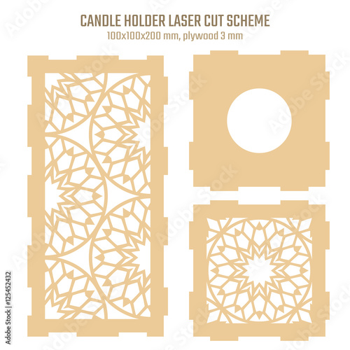 DIY Laser Cutting Vector Scheme for Candle Holder. Woodcut Lantern plywood 3mm. Oriental Geometric design.