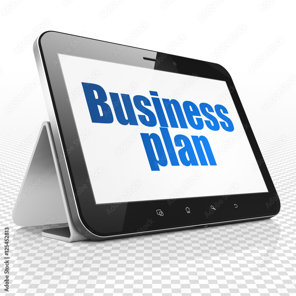 Finance concept: Tablet Computer with Business Plan on display Finance concept: Tablet Computer with Business Plan on display