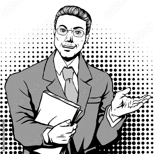 comic businessman with documents