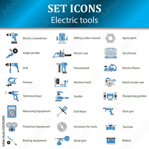 Icons of different electric tools for online store