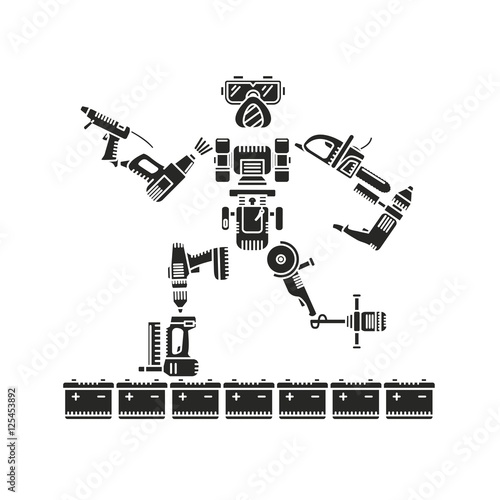 The robot is made up of various electric tools