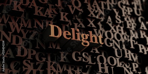 Delight - Wooden 3D rendered letters/message. Can be used for an online banner ad or a print postcard.