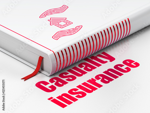 Insurance concept: book House And Palm, Casualty Insurance on white background photo