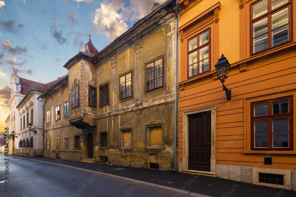 Middle age houses  in upper town in Zagreb. Historical part of Zagreb called Gornij Grad. Croatia.