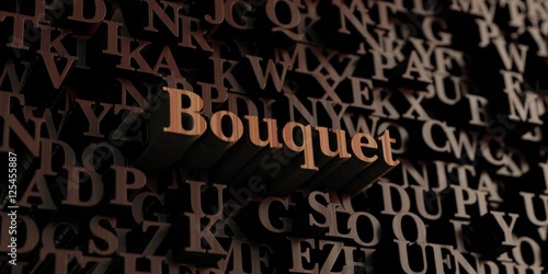 Bouquet - Wooden 3D rendered letters/message. Can be used for an online banner ad or a print postcard.