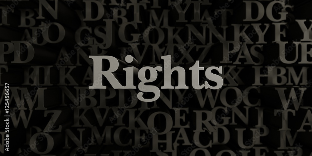 Rights - Stock image of 3D rendered metallic typeset headline illustration.  Can be used for an online banner ad or a print postcard.