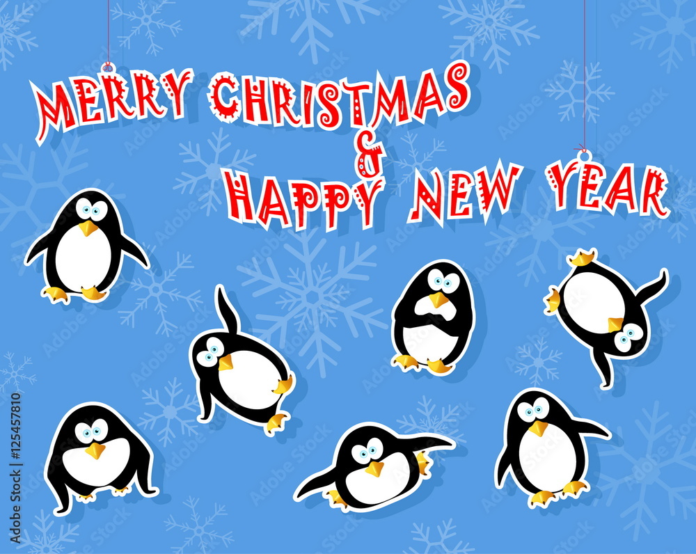 Obraz premium greeting card with penguin and snow