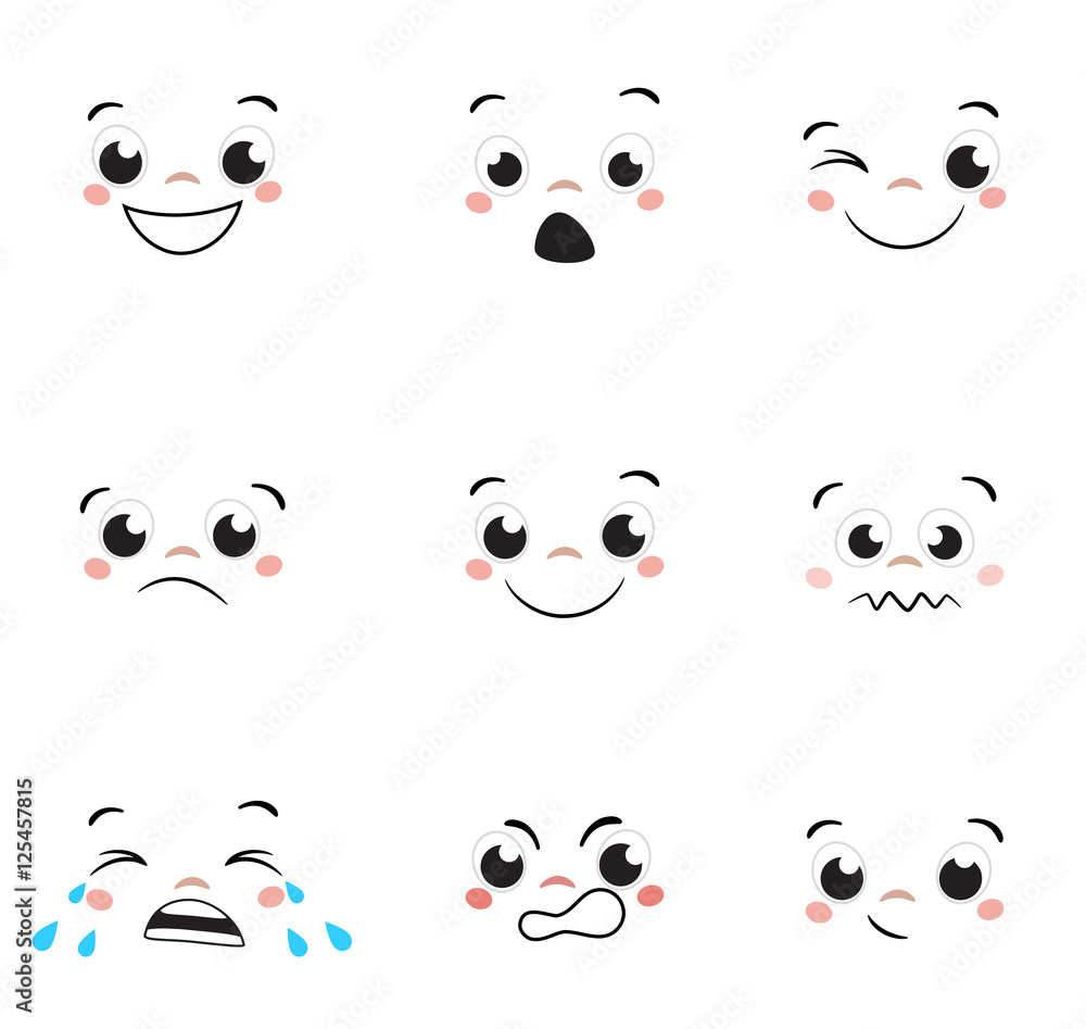Obraz premium Cartoon face emotions set. Isolated set of avatar expressions. Vector Illustration
