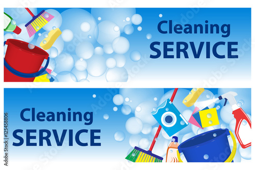 Set banners service cleaning. Poster template for house cleaning services. Vector illustration.
