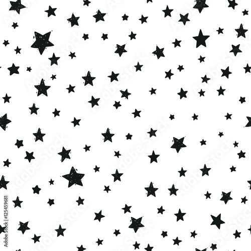 Hand drawn vector background. Simple seamless star pattern. Stamp effect