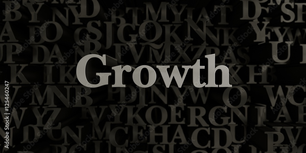 Growth - Stock image of 3D rendered metallic typeset headline illustration.  Can be used for an online banner ad or a print postcard.