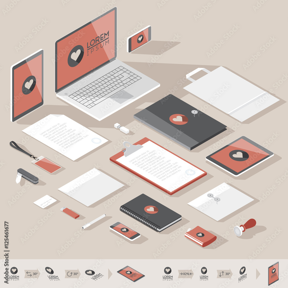 Isometric corporate identity template Isometric corporate identity template