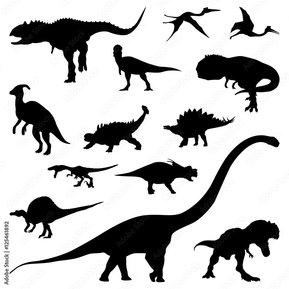 Obraz premium Giant Brachiosaurus and Jurassic Dinosaur Friends Silhouette