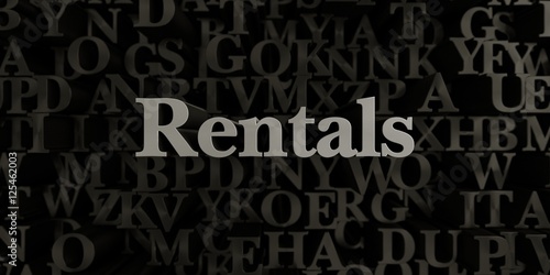 Rentals - Stock image of 3D rendered metallic typeset headline illustration. Can be used for an online banner ad or a print postcard.