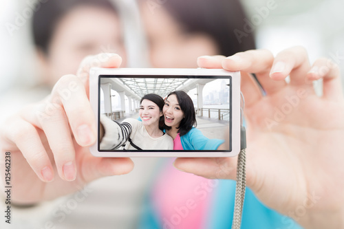 Photography two woman selfie in hongkong