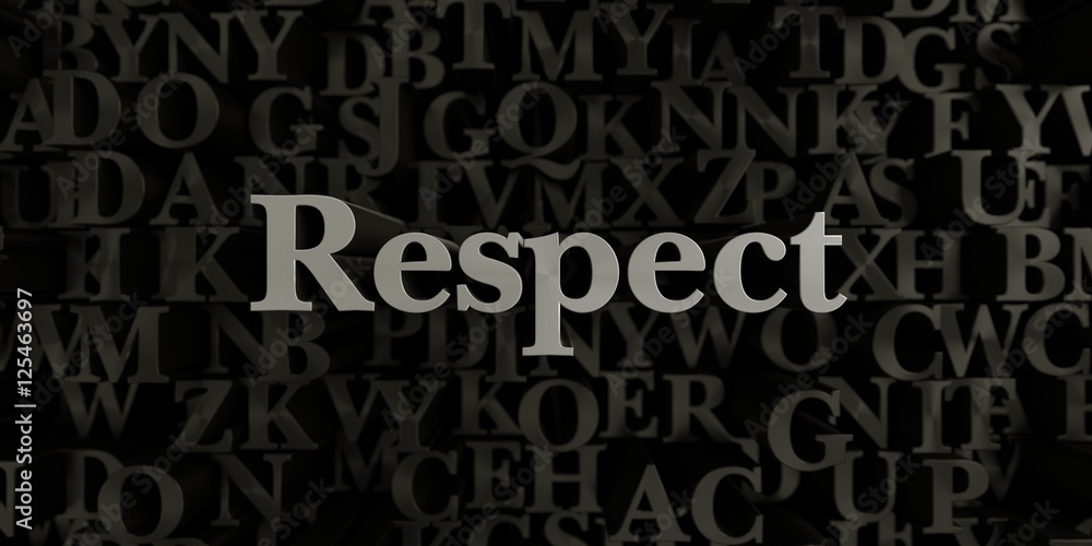 Respect - Stock image of 3D rendered metallic typeset headline illustration.  Can be used for an online banner ad or a print postcard.