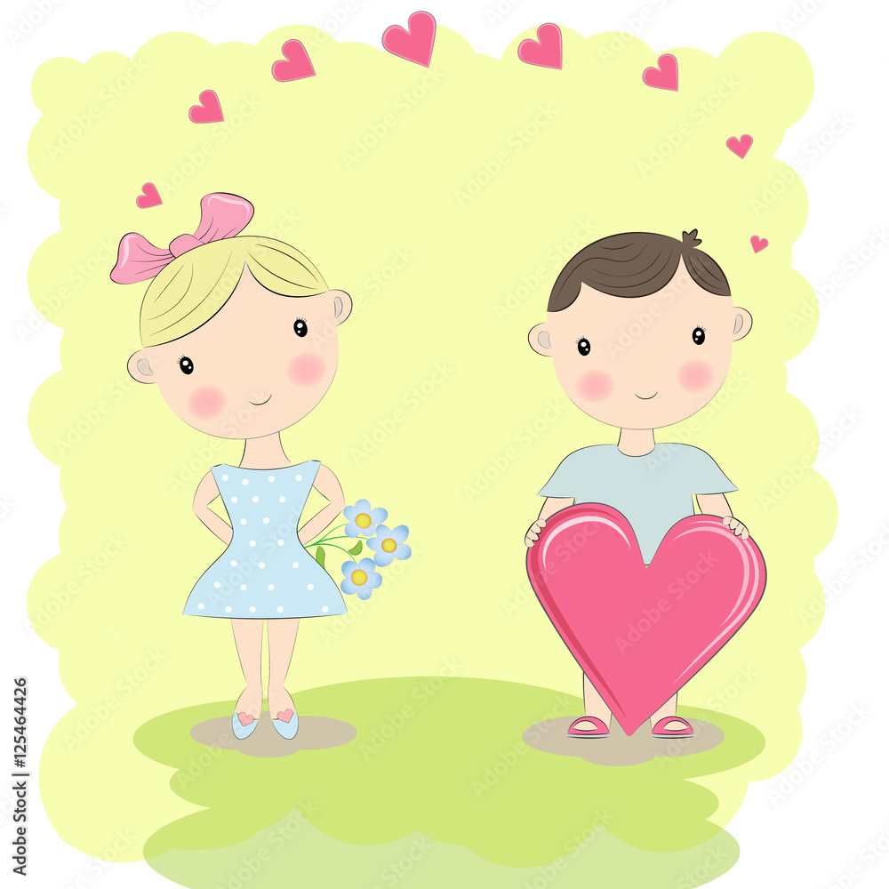 Happy Boy and girl.Illustration for postcard Happy Boy and girl.Illustration for postcard