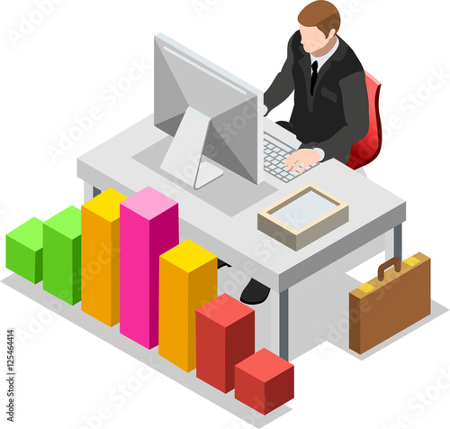 Isometric Businessman Sale Lead Bank Congress man icon set. Male Trader Manager Conference Captain Leader Character Infographic Flat Element Library 3D Boy isolated vector object Employee People white