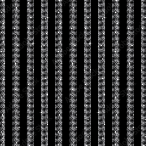 Parallel Vertical lines. Silver sequins. Stars.
