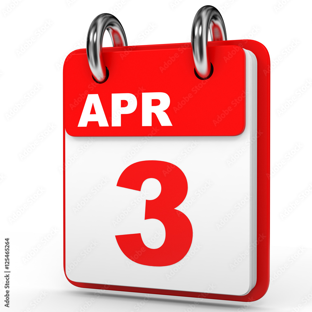 Fototapeta premium April 3. Calendar on white background.