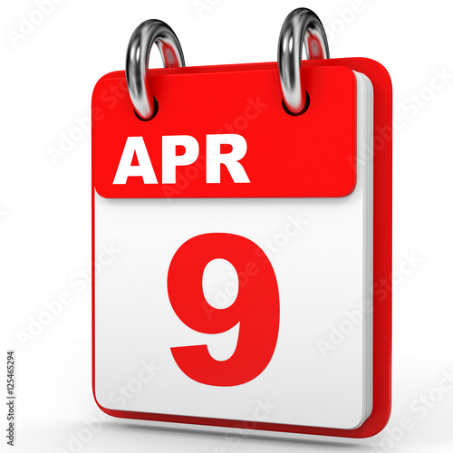 April 9. Calendar on white background.