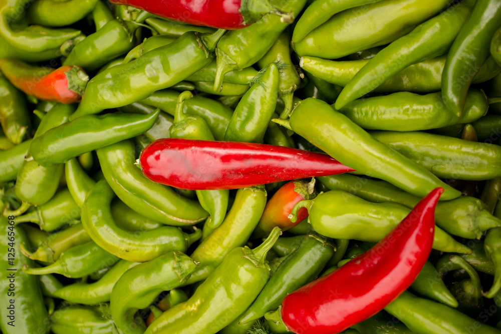 Green and red chilli peppers