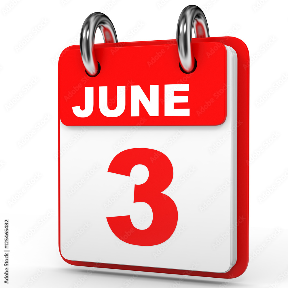 Fototapeta premium June 3. Calendar on white background.