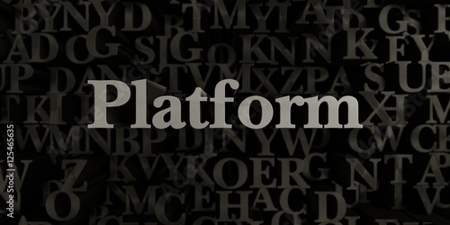 Platform - Stock image of 3D rendered metallic typeset headline illustration. Can be used for an online banner ad or a print postcard.