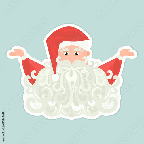 Santa Claus icon with curly beard isolated on blue background.