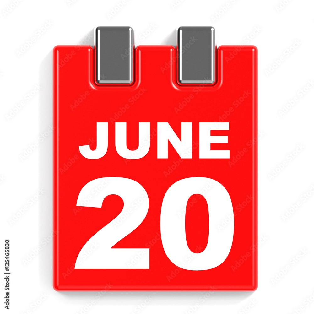 June 20. Calendar on white background. June 20. Calendar on white background.