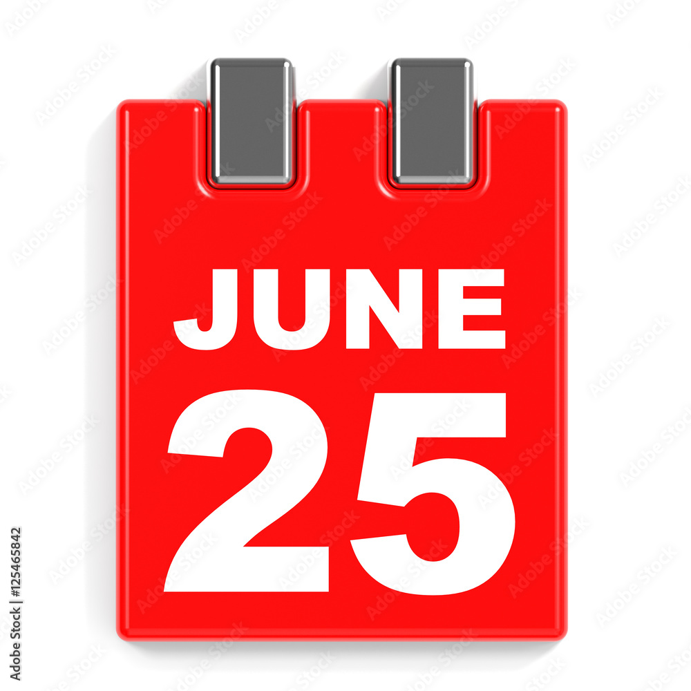 June 25. Calendar on white background.