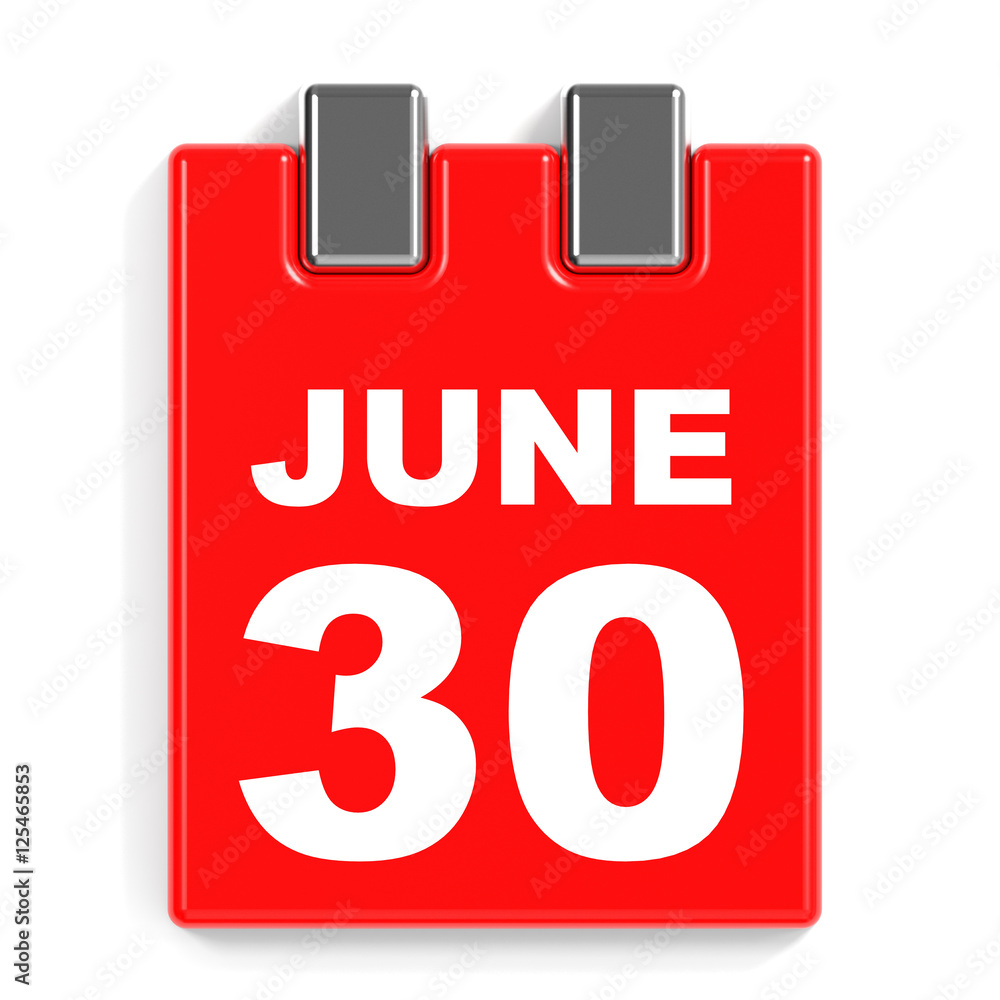 June 30. Calendar on white background. June 30. Calendar on white background.