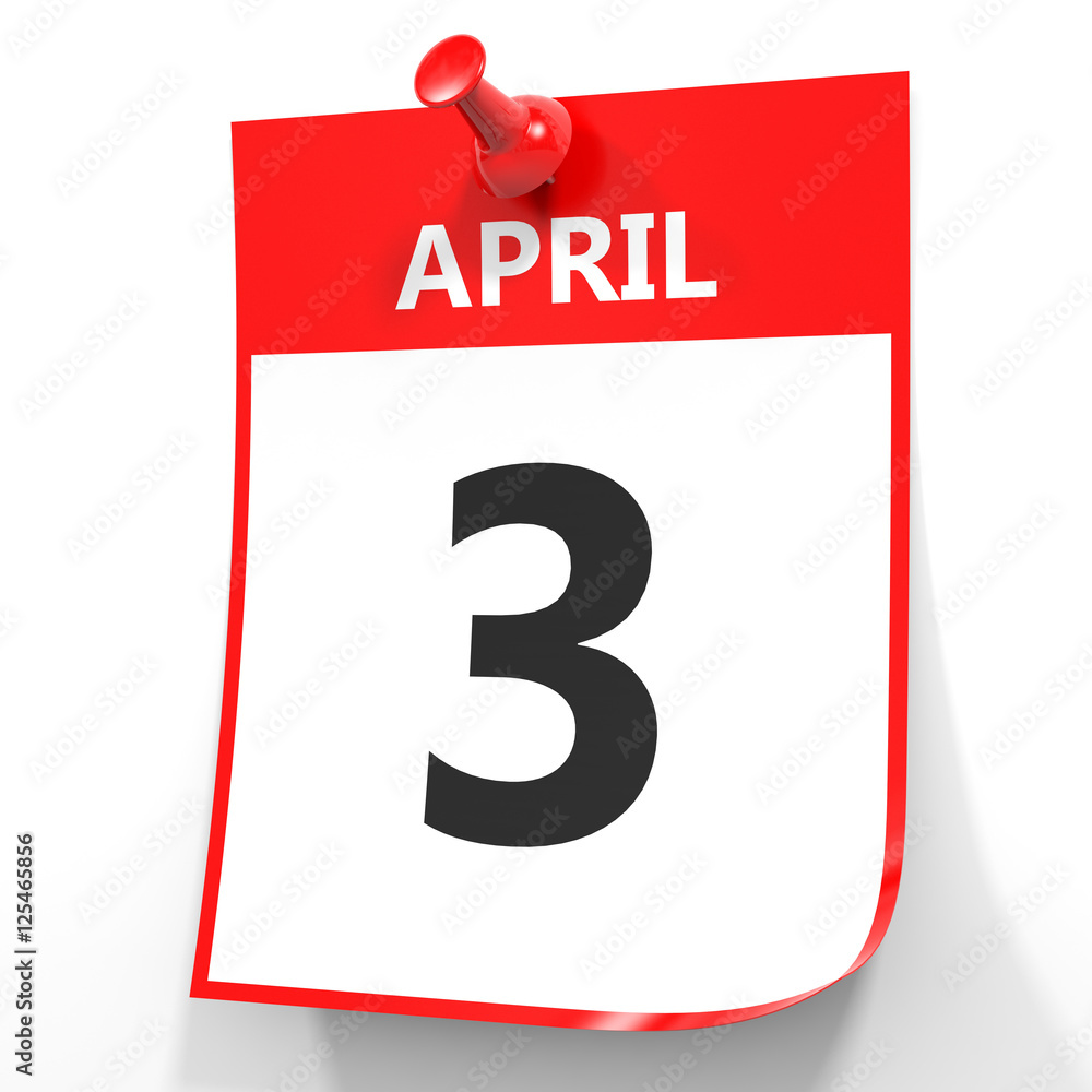 April 3. Calendar on white background. April 3. Calendar on white background.