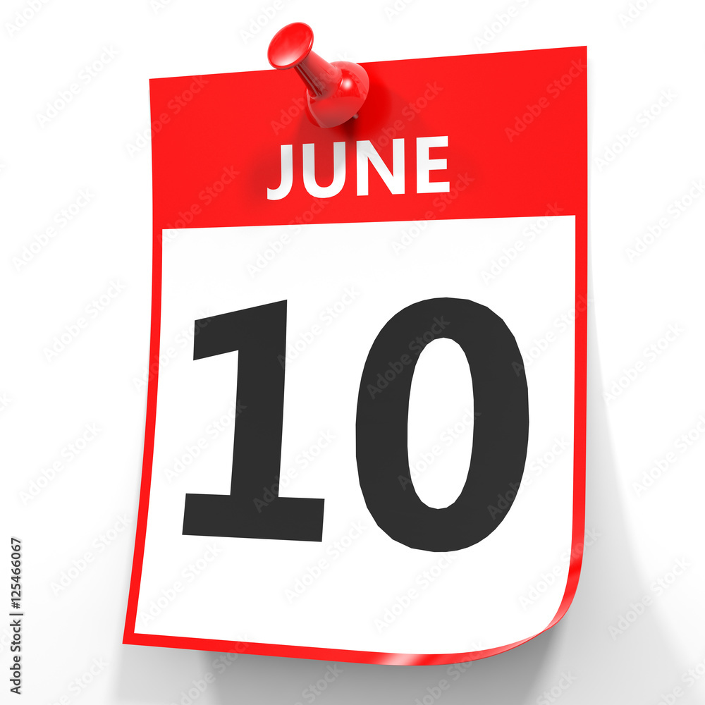 June 10. Calendar on white background. June 10. Calendar on white background.