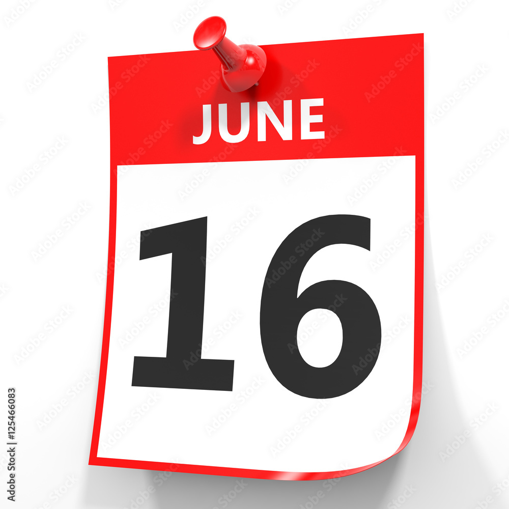 June 16. Calendar on white background. June 16. Calendar on white background.