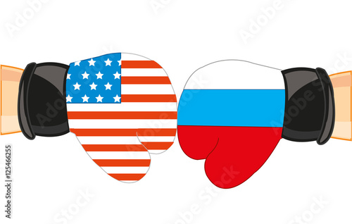 Gloves in colour flag to russia and usa