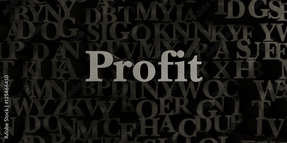 Profit - Stock image of 3D rendered metallic typeset headline illustration.  Can be used for an online banner ad or a print postcard.