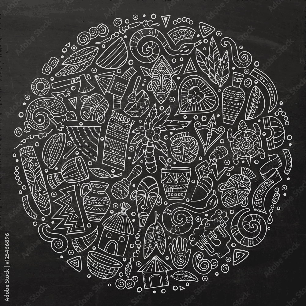 Set of Africa cartoon doodle objects Set of Africa cartoon doodle objects