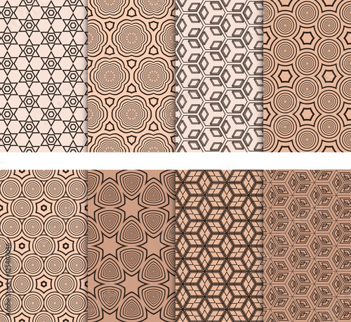 set of seamless geometric patterns. Geometric shape Circle, star, cube. Vector illustration.