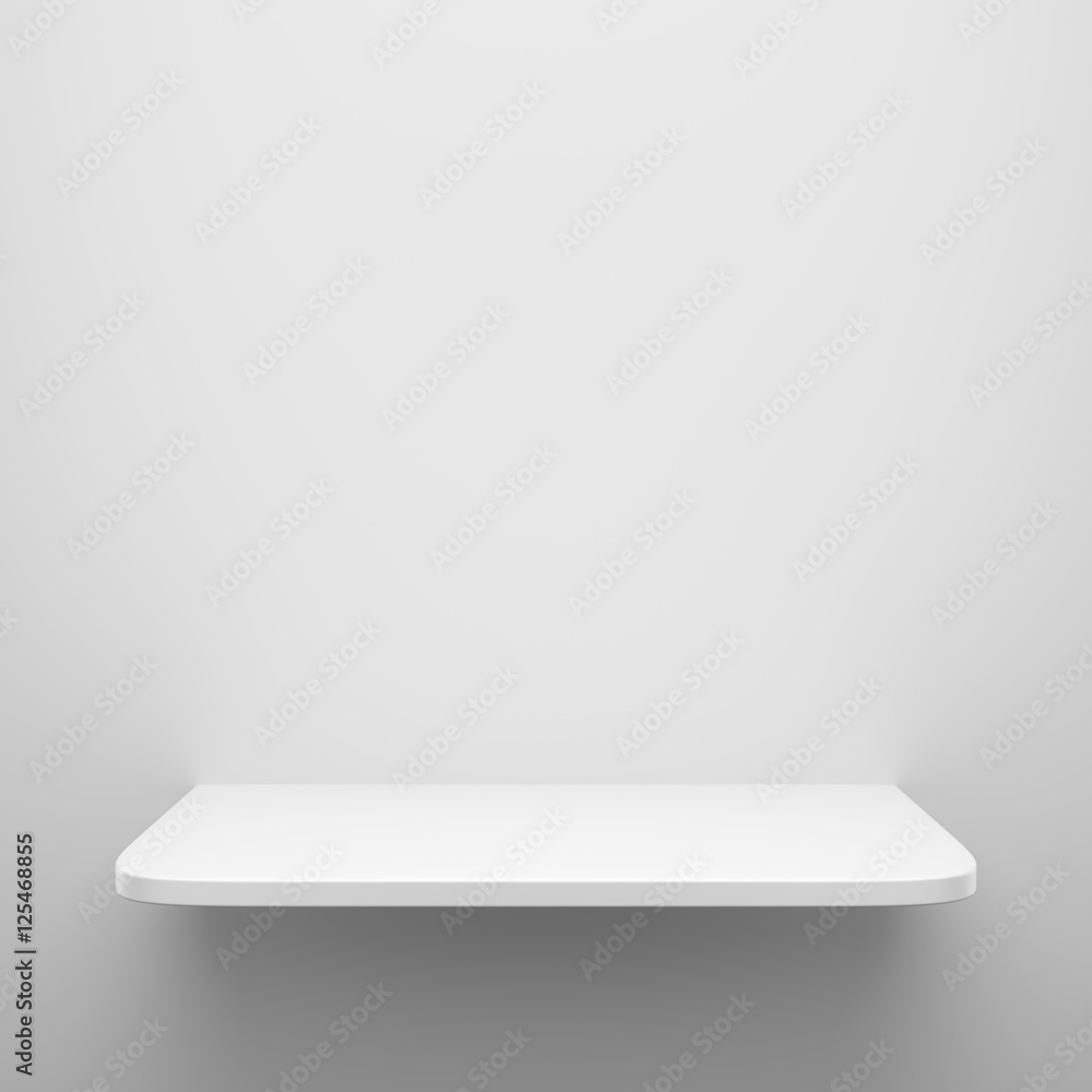 Empty white shelf hanging on wall Empty white shelf hanging on wall